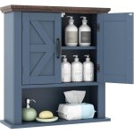 Costway armoire murale salle de bain, meuble wc suspendu avec 2 portes, �tag�re r�glable, compartiment ...