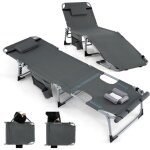 Costway - bain de soleil en aluminium avec dossier rglable, chaise longue pliante avec oreiller amovible ...