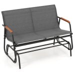 Costway - banc � bascule de patio, balancelle 2 places avec accoudoirs en bois de teck et si�ge en tissu, ...