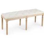 Costway banc bout de lit 120 cm, banquette lit vintage avec coussin rembourr�, 6 pieds en bois d?h�v�a ...