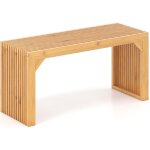 Costway banc bout de lit 90 cm, banquette lit en bambou, plateau � lattes, structure triangulaire, banc ...