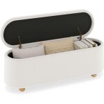 Costway banc de rangement 150 l, pieds en bois dh�v�a, banc bout de lit, patins antid�rapants, banquette ...