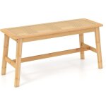 Costway banc de salle � manger en bambou, assise en rotin pvc, banquette pour 2 personnes, patins antid�rapant ...