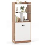 Costway - bibliothque, armoire  double porte avec tagre ouverte, dispositif anti - basculement, meuble ...