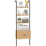 Costway - biblioth�que �chelle � 5 niveaux avec cabinet en rotin, �tag�re murale de 184 cm avec cadre ...