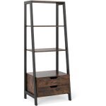 Costway - biblioth�que �chelle avec rangement & 4 �tag�res ouvertes et 2 tiroirs, biblioth�que polyvalente ...