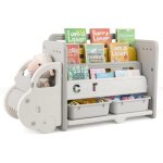 Costway - biblioth�que enfant en hdpe avec forme voiture & 2 bo�tes, �tag�re � livres � 3 niveaux avec ...