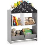 Costway biblioth�que enfant avec tableau noir & blanc, �tag�re � livres enfants avec 2 tiroirs en tissu, ...