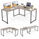 Costway - bureau d'angle en l rversible avec support de moniteur / poste de travail industriel pour ...
