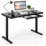Costway - bureau assis debout electrique 120 x 60 cm avec tiroir, bureau lectrique rglable en hauteur, ...