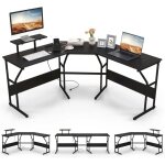Costway - bureau en forme de 'l' avec prises de courant, bureau d'angle avec support d'ecran amovible, ...