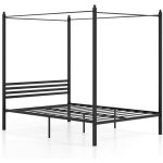 Costway - cadre de lit double  baldaquin 140 x 200 cm, lit plateforme avec toit en mtal, tte de lit, ...