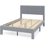 Costway - cadre de lit double, sommier tissu velouté avec tête de lit, support lattes en bois, patins ... Costway - cadre de lit double, sommier tissu velouté avec tête de lit, support lattes en bois, patins ...