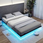Costway cadre de lit flottant avec �clairage led, 140 x 200 cm, lit plateforme m�tallique 2 personnes ...