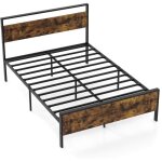 Costway - cadre de lit m�tal double 200x140cm avec t�te & pied de lit en bois, lattes en m�tal robustes, ...