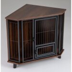 Costway cage pour chien, porte d'alimentation verrouillable, 3 pieds en bois de caoutchouc, cadre en ...