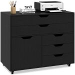 Costway caisson bureau � roulettes 5 tiroirs, �tag�re r�glable, caisson de rangement pour a4, lettre, ...