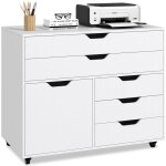 Costway caisson bureau � roulettes 5 tiroirs, �tag�re r�glable, caisson de rangement pour a4, lettre, ...
