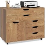 Costway caisson bureau � roulettes 5 tiroirs, �tag�re r�glable, caisson de rangement pour a4, lettre, ...
