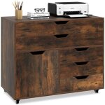 Costway caisson bureau � roulettes 5 tiroirs, �tag�re r�glable, caisson de rangement pour a4, lettre, ...