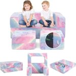 Costway - canap enfant 2 places lumineux (brillant dans le noir) avec motif licorne, fauteuil enfant ...