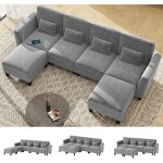 Costway canap� modulaire 4 places en forme de l confort cloud, canap� d'angle convertible, ports de usb ...