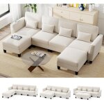 Costway canap� modulaire 4 places en forme de l confort cloud, canap� d'angle convertible, ports de usb ...