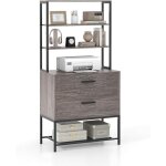 Costway cassion bureau avec bibliothque 3 niveaux, supports imprimantes, meuble rangement bureau pour ...