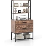 Costway - cassion bureau avec bibliothque 3 niveaux, supports imprimantes, meuble rangement bureau pour ...
