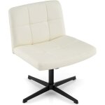 Costway - chaise de bureau en cuir pu avec assise large, chaise de salon sans accoudoirs avec pieds crois�s ...