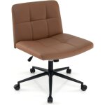 Costway - chaise de bureau en cuir pu avec assise large, chaise de salon sans accoudoirs avec roulettes ...