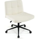 Costway - chaise de bureau en cuir pu avec assise large, chaise de salon sans accoudoirs avec roulettes ...