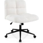 Costway - chaise de bureau en imitation laine d'agneau, chaise sans accoudoirs  roulettes avec assise ...