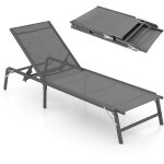 Costway - chaise longue, bains de soleil pliable avec dossier r�glable � 5 positions, tissu respirant, ...
