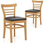 Costway chaise salle a manger bois lot de 2, cadre en bois de caoutchouc, dossier latte incurv�, assise ...