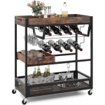 Costway chariot de bar, 3 niveaux avec plateau amovible, casier  vin et porte - verres, service avec ...