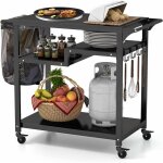 Costway chariot de barbecue d'extrieur  3 tagres, desserte de jardin avec 4 roues verrouillables ...
