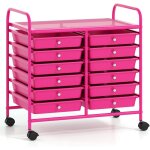 Costway - chariot de rangement � roulettes 12 tiroirs en pp, tour de rangement avec tablette, roues universell ...