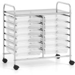Costway - chariot de rangement  roulettes 12 tiroirs en pp, tour de rangement avec tablette, roues universell ...