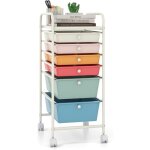 Costway chariot de rangement � roulettes avec 6 tiroirs plastiques, tour de rangement, cadre en m�tal, ...