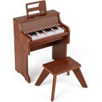 Costway clavier piano enfant 25 touches, piano num�rique en bois avec tabouret & pupitre amovible, mode ...