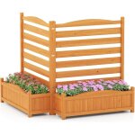 Costway cl�ture dext�rieur en bois pour climatiseur avec jardini�re, �cran d?intimit� autoportant � 2 ...