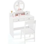 Costway - coiffeuse enfant fille avec tabouret & miroir, table de maquillage enfant princesse avec 4 ...
