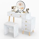 Costway coiffeuse avec miroir led amovible, armoire lat�rale et tabouret rembourr�, coiffeuse avec 3 ...