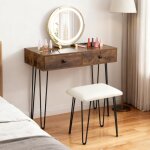 Costway coiffeuse avec miroir et tabouret, 3 modes d�clairage, luminosit� r�glable, station de charge, ...