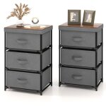 Costway - commode 3 tiroirs en tissu, commode chambre adulte avec cadre en m�tal, industriel, 20x48x76cm(2, ...