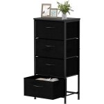 Costway commode 4 tiroirs, commode chambre etroite en tissu, dessus en bois, poign�e, cadre m�tallique ...