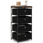 Commode 4 tiroirs en tissu, commode chambre avec cadre en m�tal et plateau, commode haute pour chambre ...