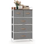 Costway commode chambre 5 tiroirs, meuble tiroir rangement pliables en tissu, cadre en mtal, plateau ...