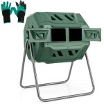 Costway - composteur de jardin 160 l  double chambre, bac  compost rotatif 360 avec 2 portes trous ...